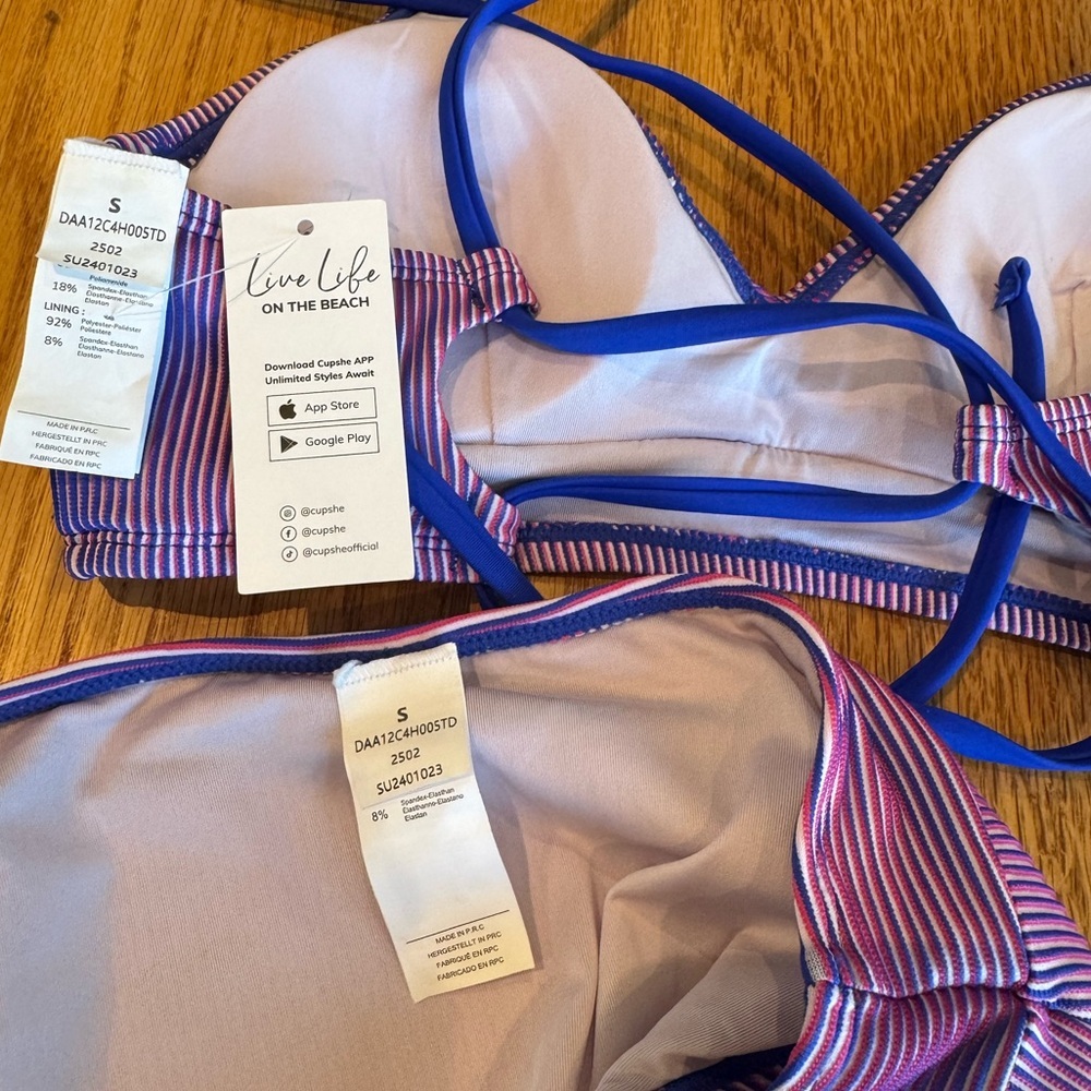 Cupshe NWT Vibrant Striped Bikini Set in Blue and Pink - Picture 5 of 7